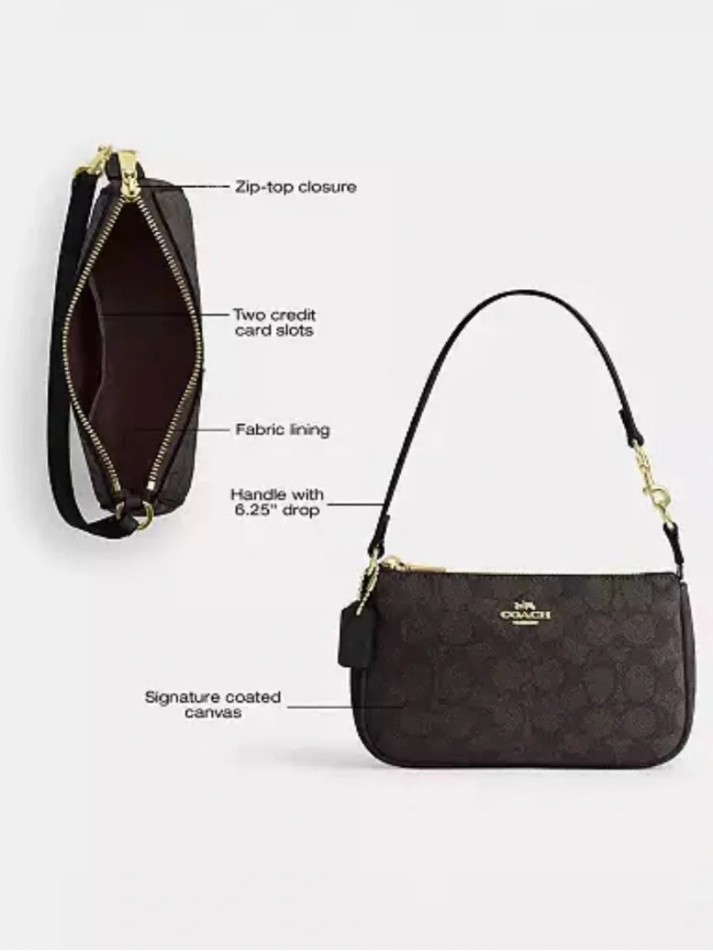 Coach Brown Signature Mini Shoulder Bag with Black Strap